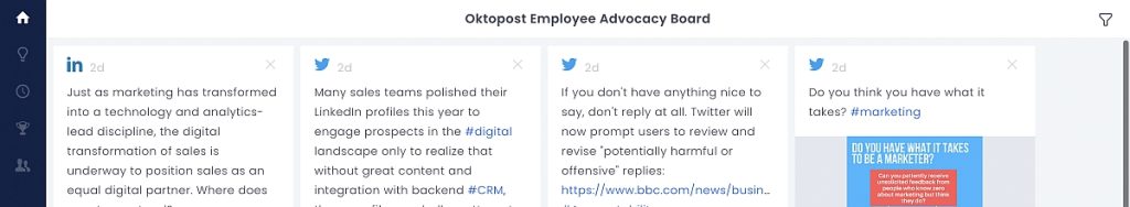 screenshot of Oktopost's employee advocacy board